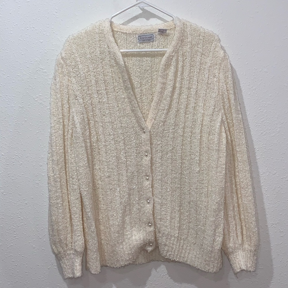 Off White Oversized Cardigan With Pearl Buttons
